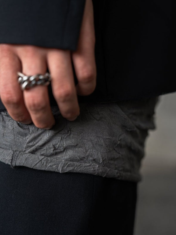 Craft Fabric Layered U - neck T-shirt【dark gray】 - PRY