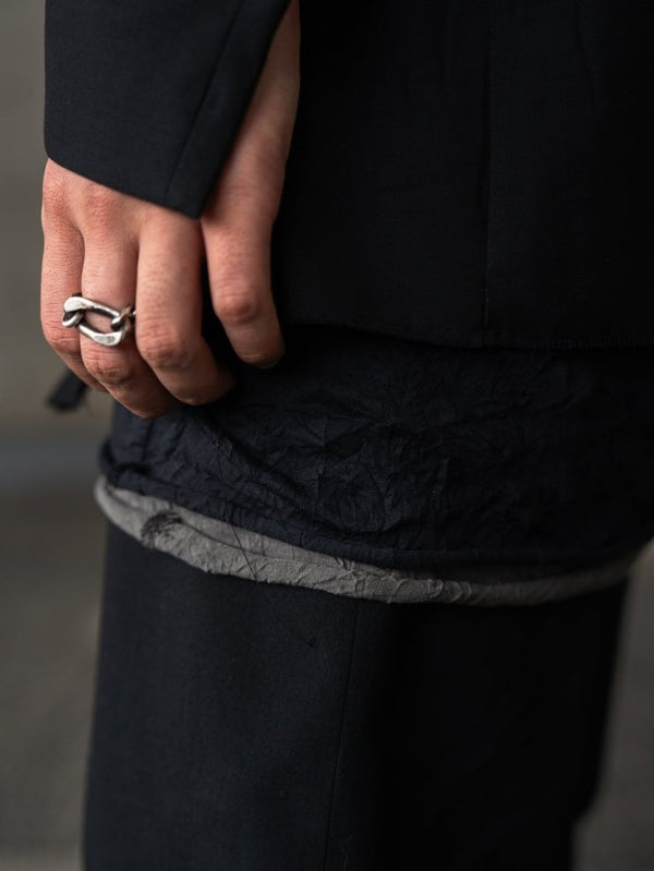 Craft Fabric Layered U - neck T-shirt【dark gray】 - PRY