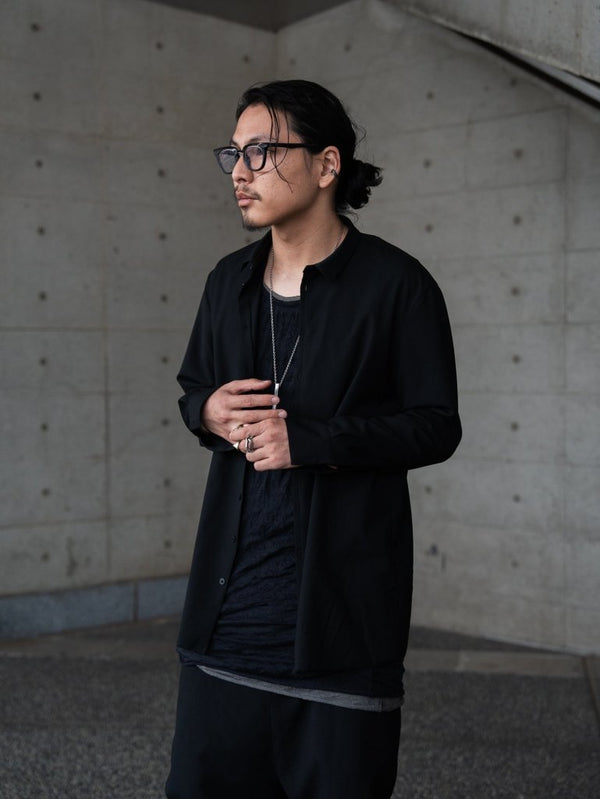 Craft Fabric Layered U - neck T-shirt【dark gray】 - PRY