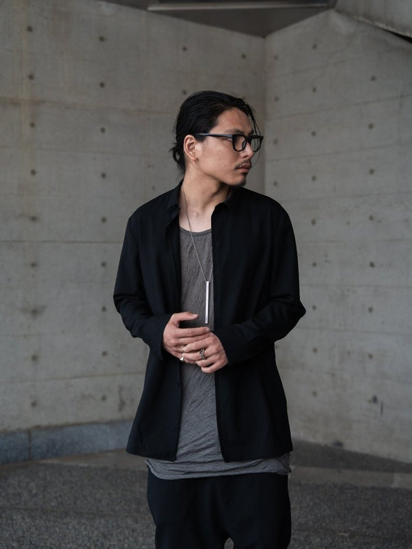 Craft Fabric Layered U - neck T-shirt【dark gray】 - PRY