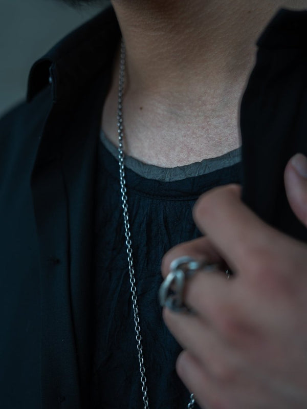 Craft Fabric Layered U - neck T-shirt【dark gray】 - PRY