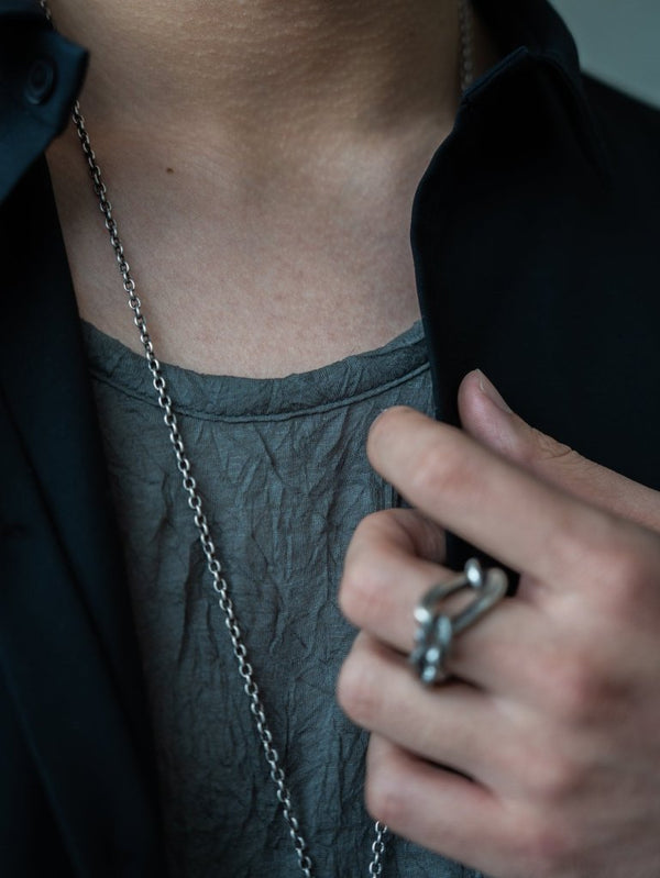 Craft Fabric Layered U - neck T-shirt【dark gray】 - PRY