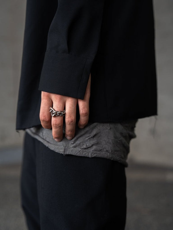 Craft Fabric Layered U - neck T-shirt【dark gray】 - PRY