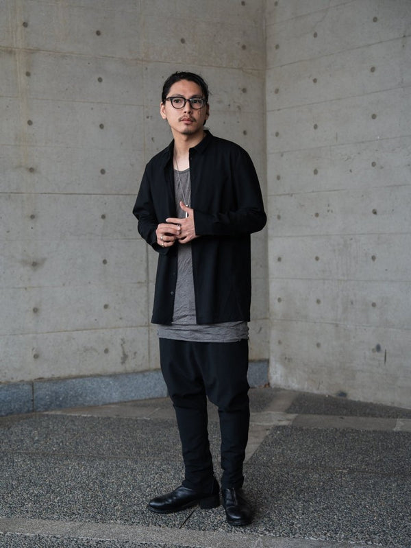 Craft Fabric Layered U - neck T-shirt【dark gray】 - PRY
