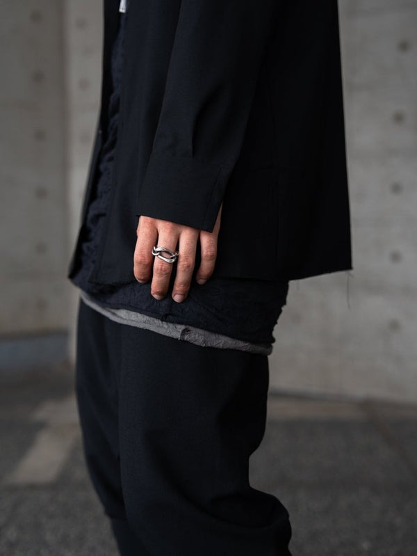 Craft Fabric Layered U - neck T-shirt【dark gray】 - PRY