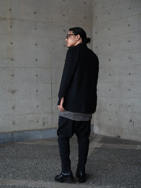 Craft Fabric Layered U - neck T-shirt【dark gray】 - PRY