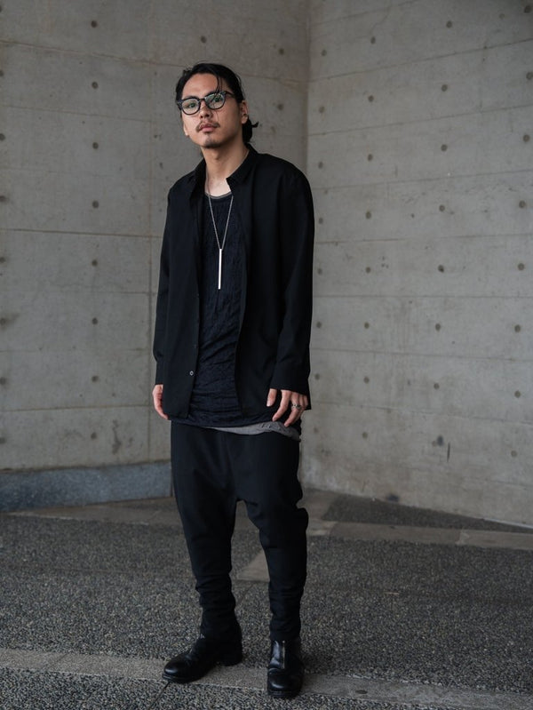 Craft Fabric Layered U - neck T-shirt【dark gray】 - PRY