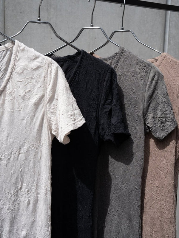 Craft Fabric Layered U - neck T-shirt【dark gray】 - PRY