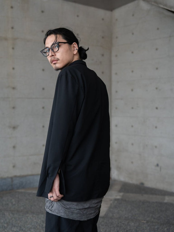 Craft Fabric Layered U - neck T-shirt【dark gray】 - PRY