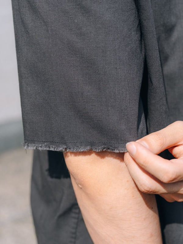 【アーカイブ販売】DarkGray Frayed Edge Linen Shirt [for setup] - PRY