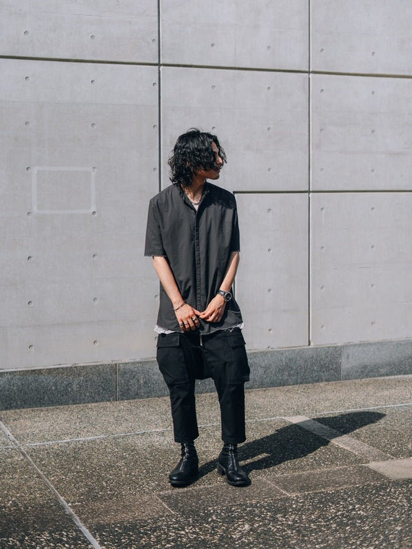【アーカイブ販売】DarkGray Frayed Edge Linen Shirt [for setup] - PRY