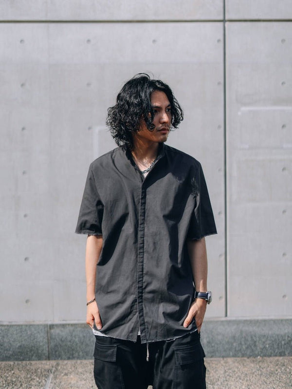 【アーカイブ販売】DarkGray Frayed Edge Linen Shirt [for setup] - PRY