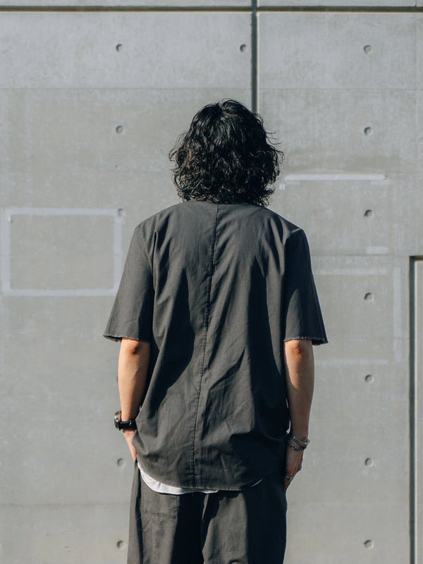 【アーカイブ販売】DarkGray Frayed Edge Linen Shirt [for setup] - PRY