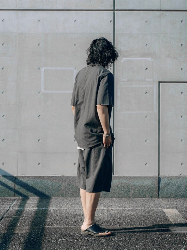 【アーカイブ販売】DarkGray Frayed Edge Linen Shirt [for setup] - PRY