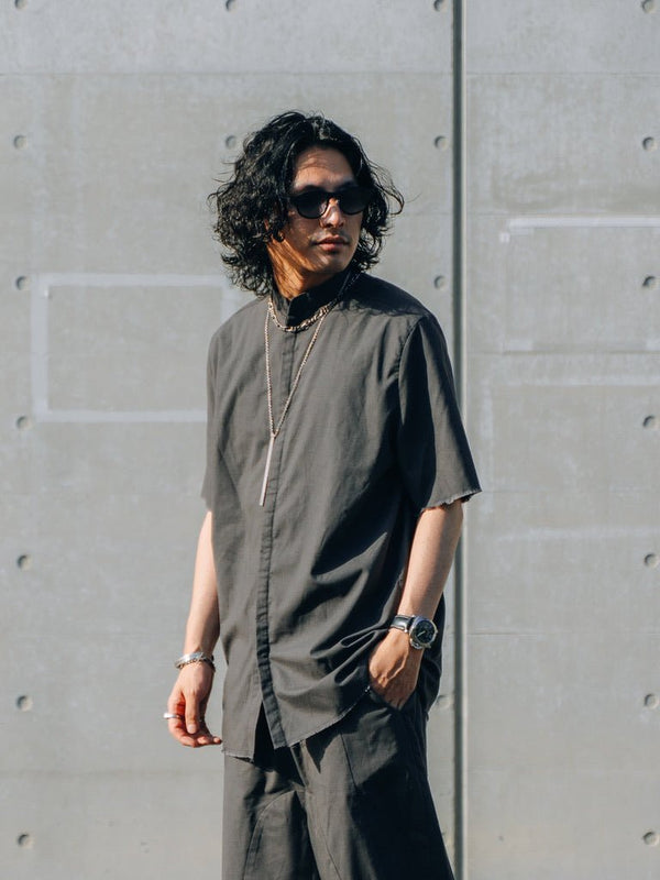 【アーカイブ販売】DarkGray Frayed Edge Linen Shirt [for setup] - PRY