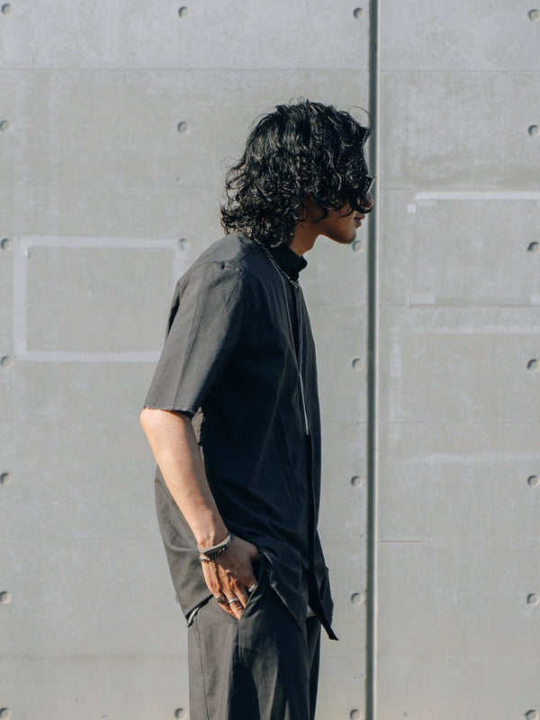 【アーカイブ販売】DarkGray Frayed Edge Linen Shirt [for setup] - PRY