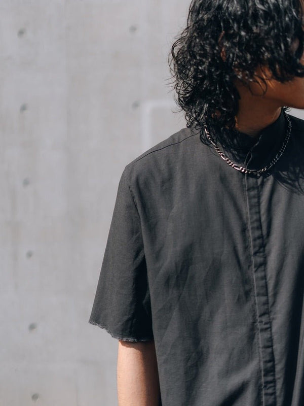 【アーカイブ販売】DarkGray Frayed Edge Linen Shirt [for setup] - PRY