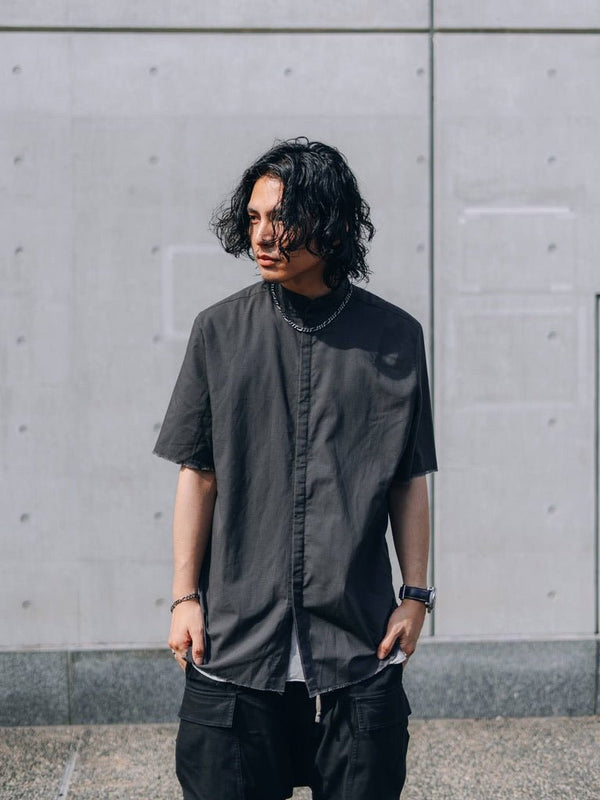 【アーカイブ販売】DarkGray Frayed Edge Linen Shirt [for setup] - PRY