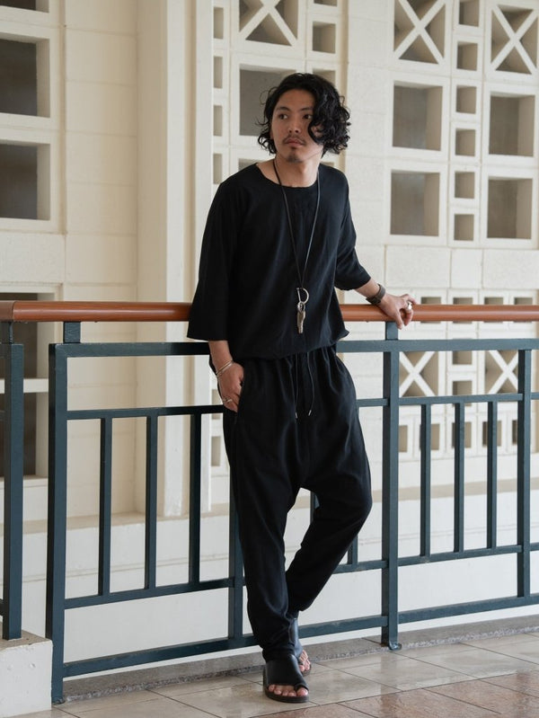 Drawstring Sarouel Zip Pants【BLACK】 - PRY