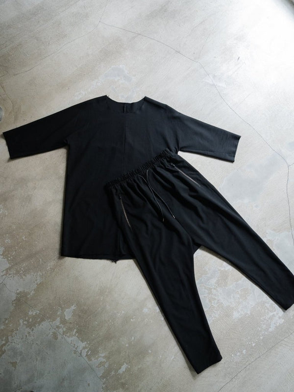 Drawstring Sarouel Zip Pants【BLACK】 - PRY