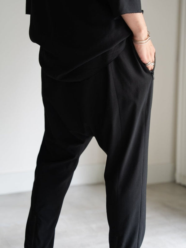 Drawstring Sarouel Zip Pants【BLACK】 - PRY