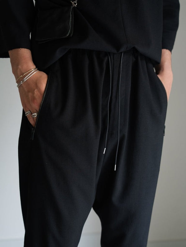 Drawstring Sarouel Zip Pants【BLACK】 - PRY