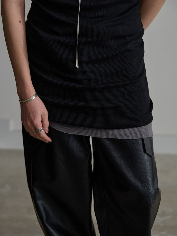 Modal Cotton Layered U - neck T-shirt【ASH GRAY】 - PRY