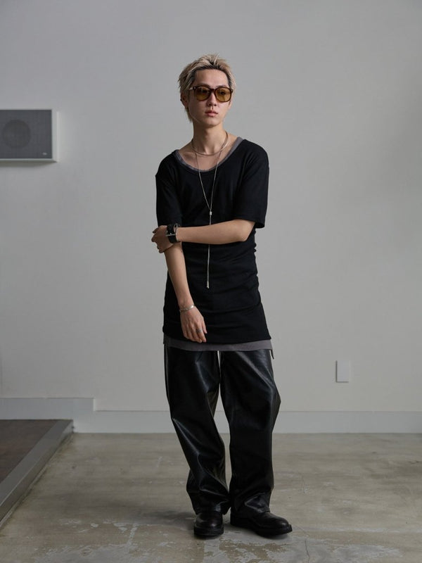 Modal Cotton Layered U - neck T-shirt【ASH GRAY】 - PRY