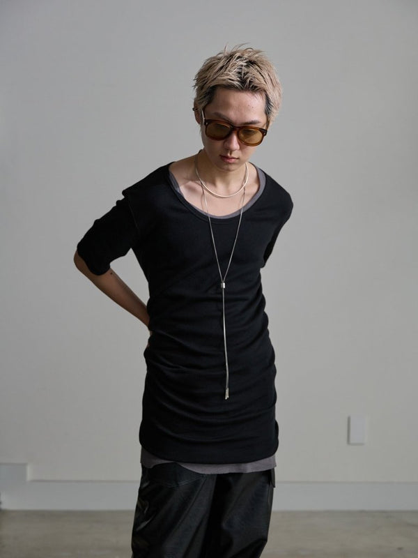 Modal Cotton Layered U - neck T-shirt【ASH GRAY】 - PRY