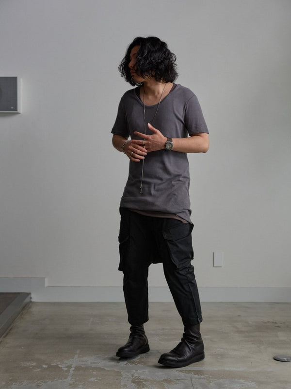 Modal Cotton Layered U - neck T-shirt【ASH GRAY】 - PRY