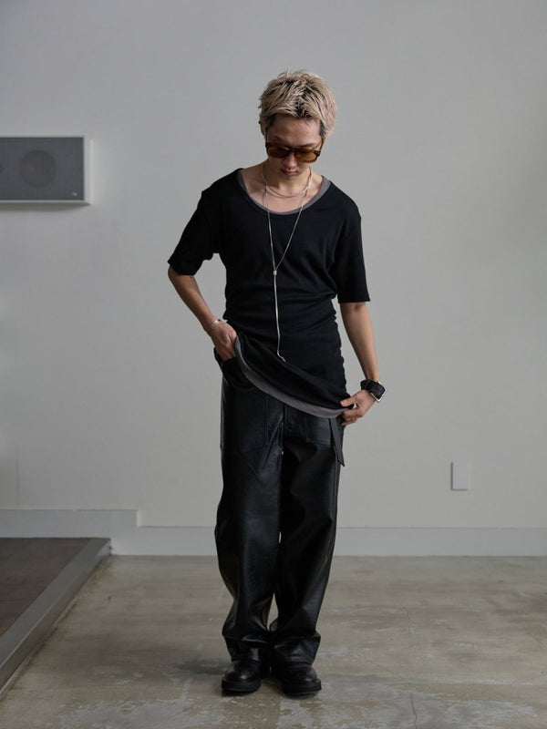 Modal Cotton Layered U - neck T-shirt【ASH GRAY】 - PRY