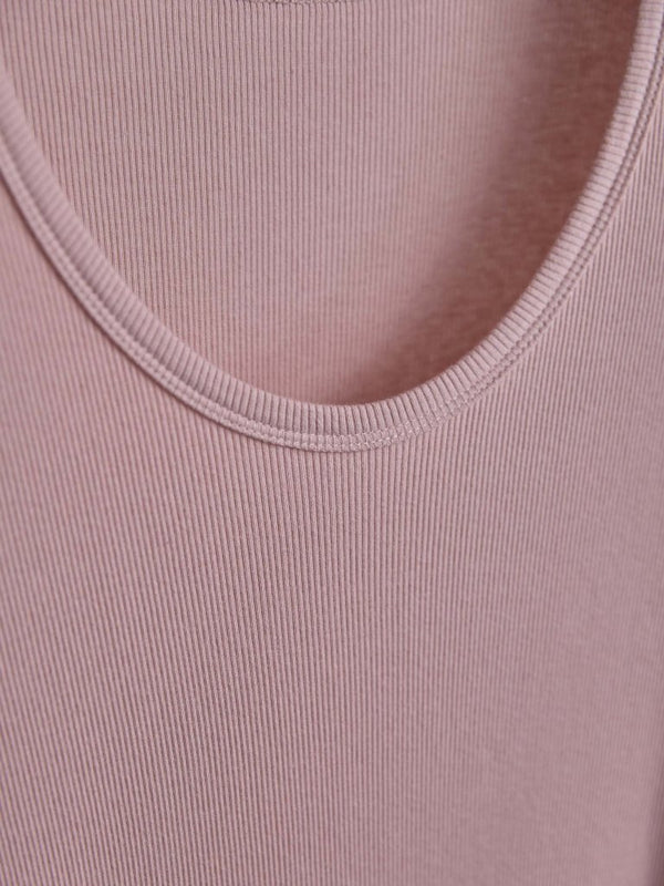 Modal Cotton Layered U - neck T-shirt【ASH PINK】 - PRY