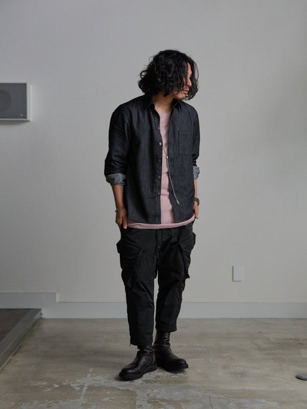 Modal Cotton Layered U - neck T-shirt【ASH PINK】 - PRY