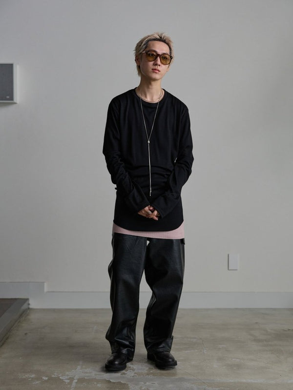 Modal Cotton Layered U - neck T-shirt【ASH PINK】 - PRY