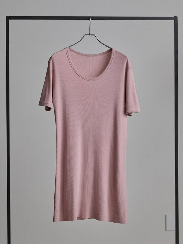 Modal Cotton Layered U - neck T-shirt【ASH PINK】 - PRY