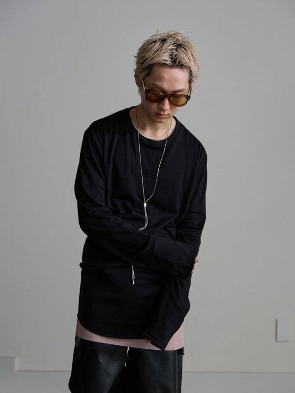 Modal Cotton Layered U - neck T-shirt【ASH PINK】 - PRY