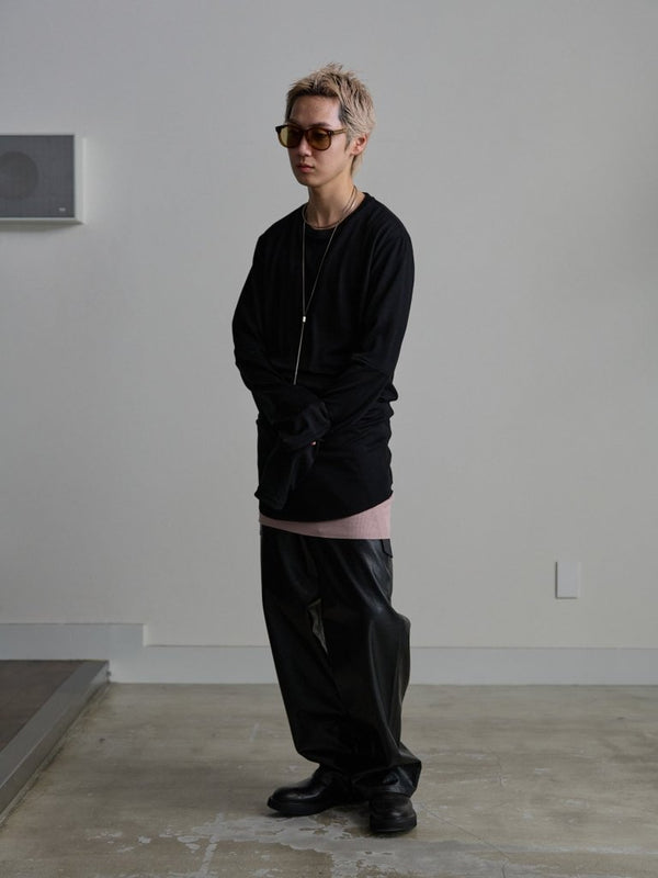 Modal Cotton Layered U - neck T-shirt【ASH PINK】 - PRY