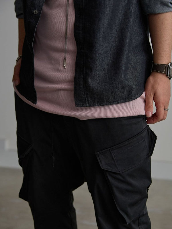 Modal Cotton Layered U - neck T-shirt【ASH PINK】 - PRY