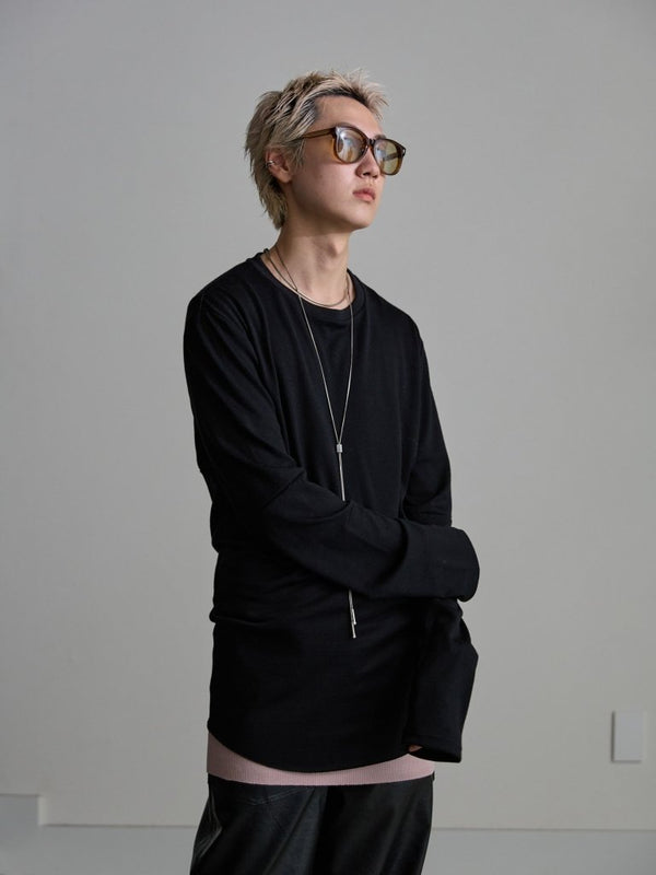 Modal Cotton Layered U - neck T-shirt【ASH PINK】 - PRY