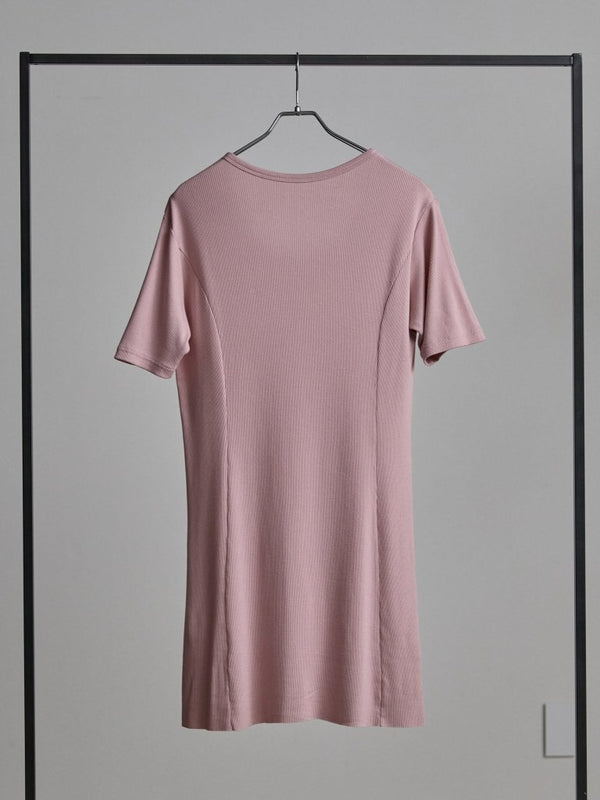 Modal Cotton Layered U - neck T-shirt【ASH PINK】 - PRY