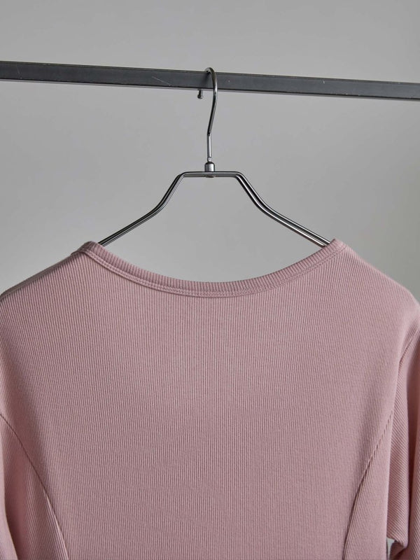 Modal Cotton Layered U - neck T-shirt【ASH PINK】 - PRY