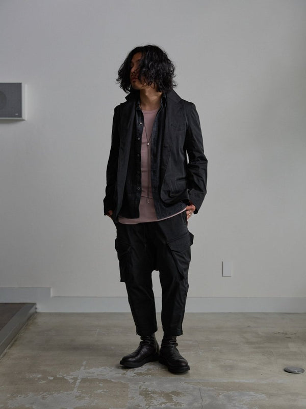 Modal Cotton Layered U - neck T-shirt【ASH PINK】 - PRY