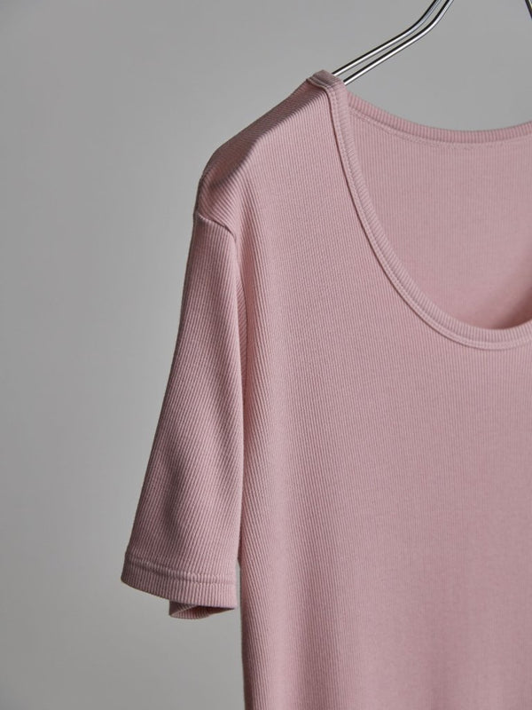 Modal Cotton Layered U - neck T-shirt【ASH PINK】 - PRY