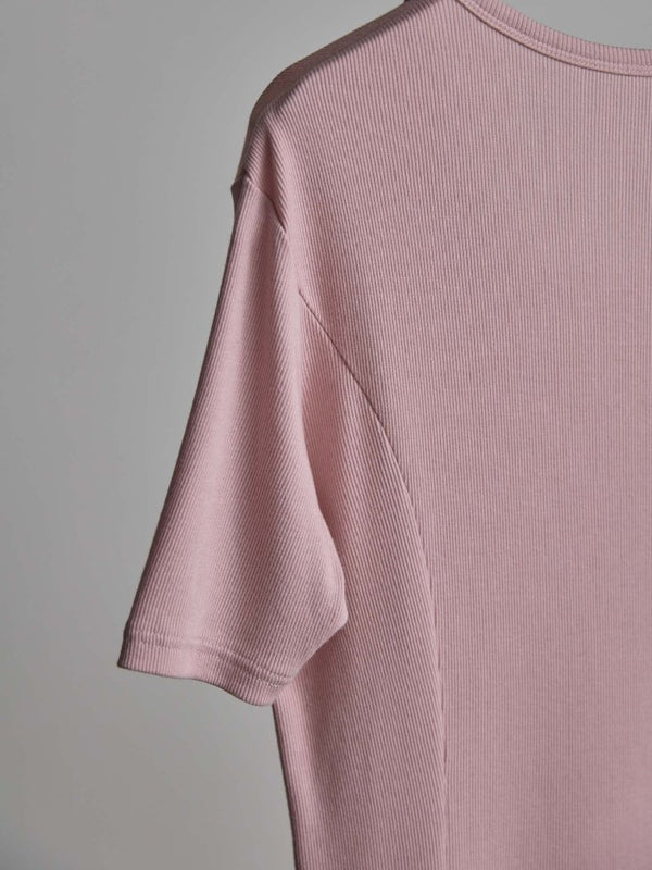Modal Cotton Layered U - neck T-shirt【ASH PINK】 - PRY