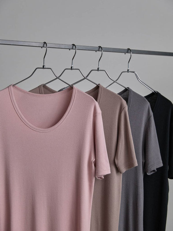 Modal Cotton Layered U - neck T-shirt【ASH PINK】 - PRY