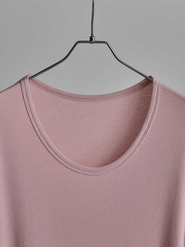 Modal Cotton Layered U - neck T-shirt【ASH PINK】 - PRY