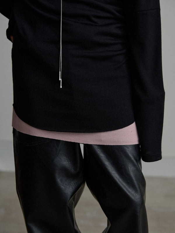 Modal Cotton Layered U - neck T-shirt【ASH PINK】 - PRY