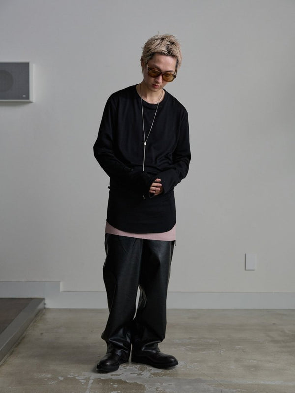 Modal Cotton Layered U - neck T-shirt【ASH PINK】 - PRY
