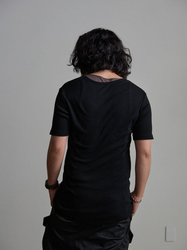 Modal Cotton Layered U - neck T-shirt【BLACK】 - PRY