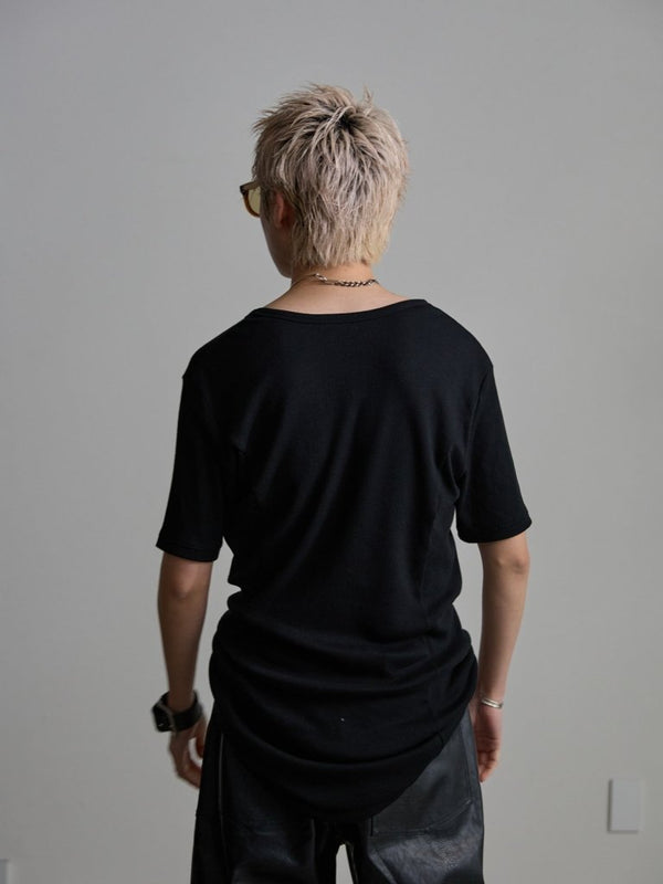 Modal Cotton Layered U - neck T-shirt【BLACK】 - PRY